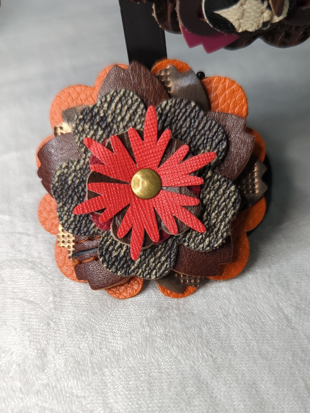 Layered Floral Leather Bag Charm